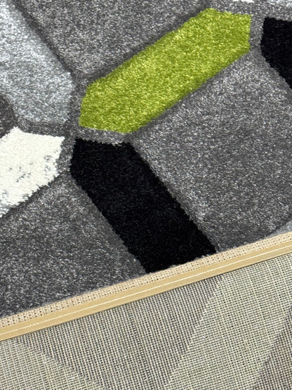 Covor Modern tip Romburi, Gri/Negru/Verde