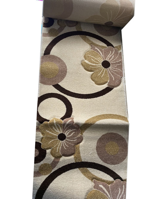 Traversa cu Insertii Florale,Bej/Maro