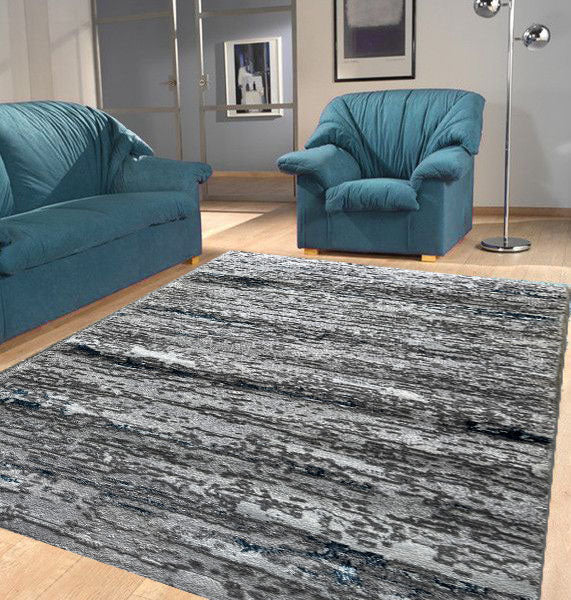 Covor Modern cu Insertii tip Picasso ,Albastru/Gri