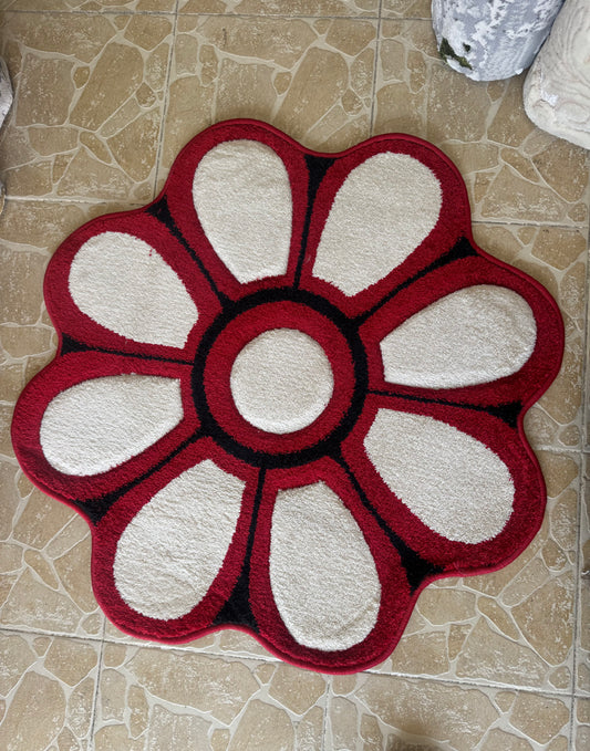 Covor Tip Floare cu Fir Scurt,Grena/Negru/Alb