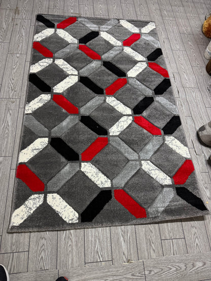 Covor Modern tip Romburi, Gri/Negru/Rosu
