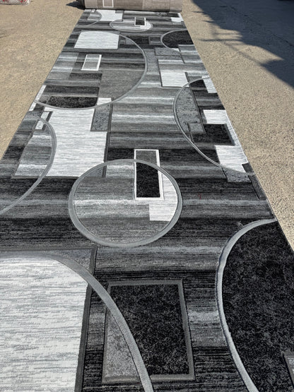 Traversa cu Insertii Geometrice Tip Cercuri ,Gri/Bej/Negru Pipit