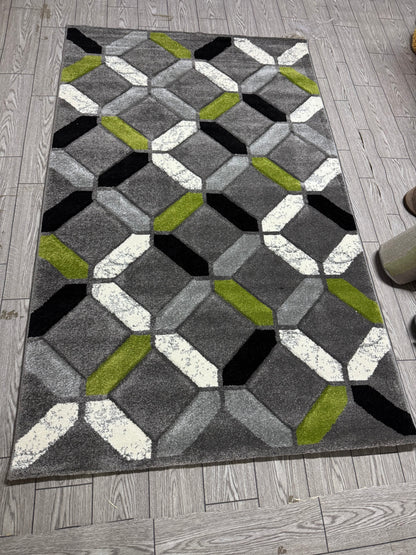 Covor Modern tip Romburi, Gri/Negru/Verde