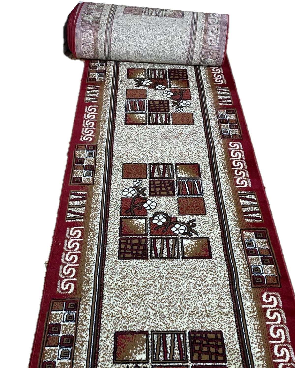 Traversa cu Insertii Florale,Grena/Bej/Negru