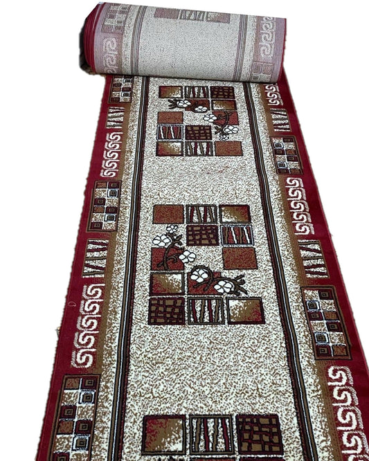 Traversa cu Insertii Florale,Grena/Bej/Negru