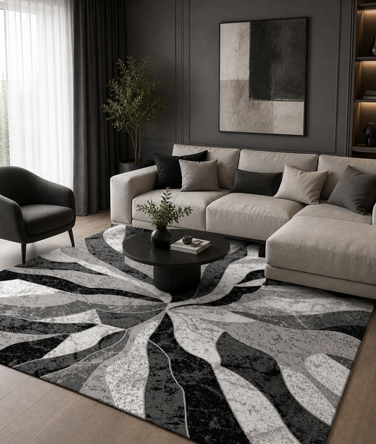Covor Living Cu Inserții Moderne, Gri/Negru