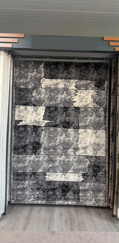 Covor Living Cu Inserții Geometrice tip Pătrate Monalisa , Gri/Negru