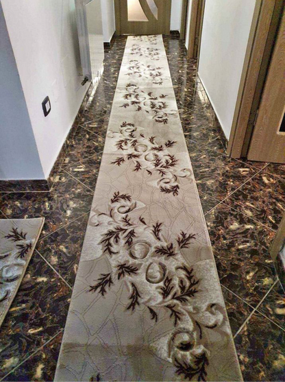 Traversa cu Insertii Florale tip Vita de vie ,Crem/Maro