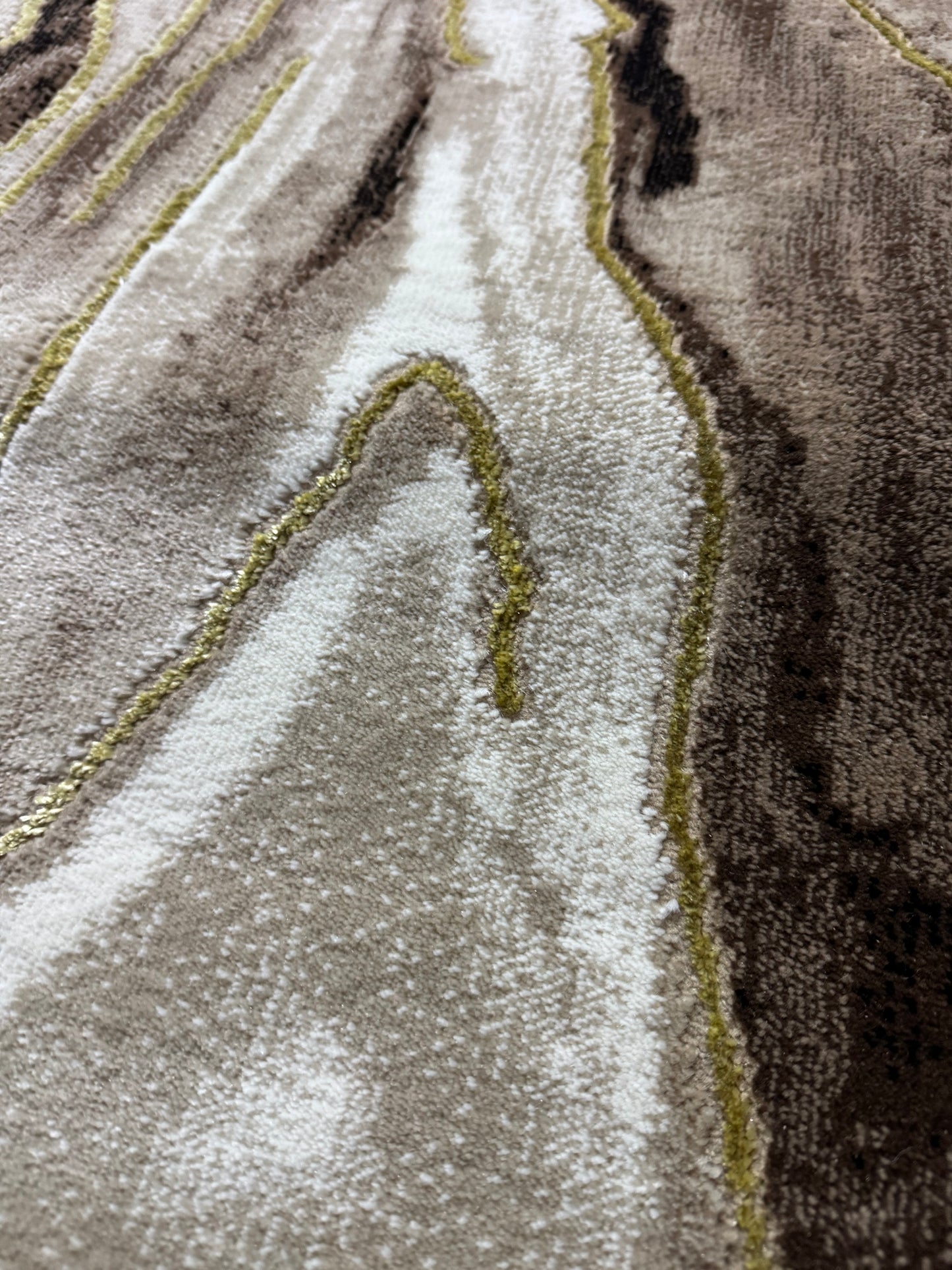 Covor cu Insertii 3D tip Marmura,Bej/Crem/Auriu