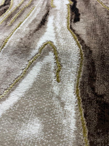 Covor cu Insertii 3D tip Marmura,Bej/Crem/Auriu