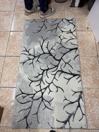 Covor cu Insertii Florale tip Crenguțe,Gri