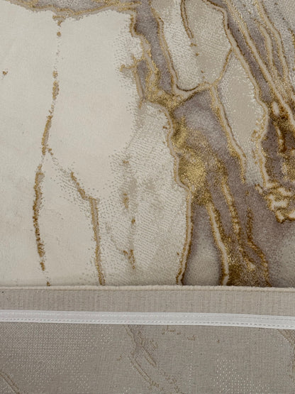 Covor cu Insertii 3D tip Stucco Venetian,Bej/Crem/Auriu
