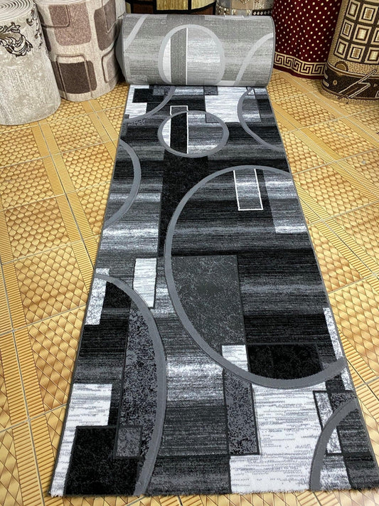 Traversa cu Insertii Geometrice tip Cercuri , Gri/Negru/Alb