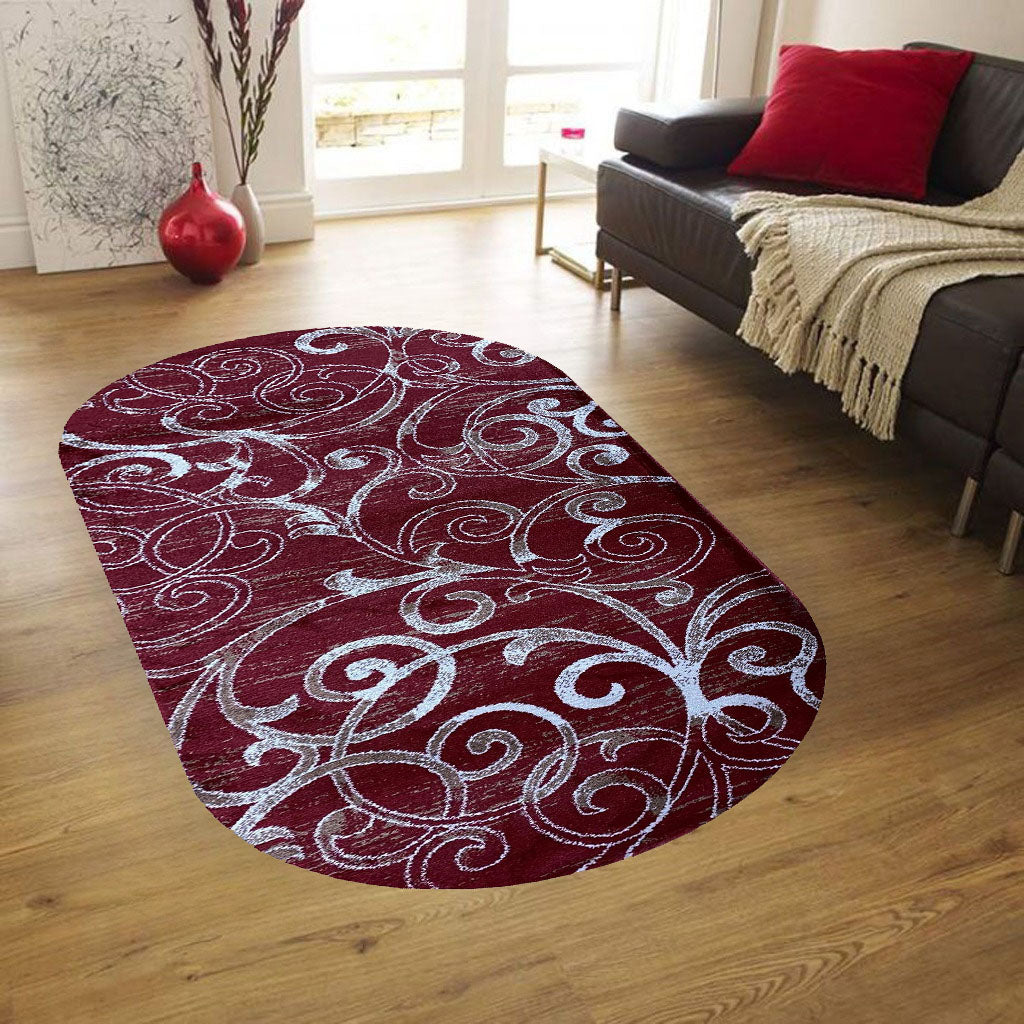 Covor cu Insertii Florale Tip Crengute,Grena/Bej