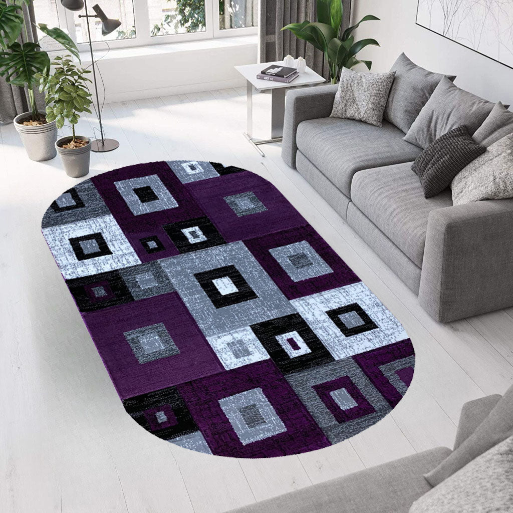 Covor cu Insertii Geometrice de Tip Patratele,Mov