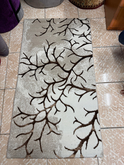 Covor cu Insertii Florale tip Crenguțe,Bej/Maro