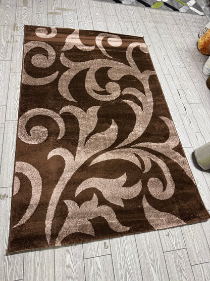 Covor cu Insertii Florale tip Tribal ,Maro/Capucino