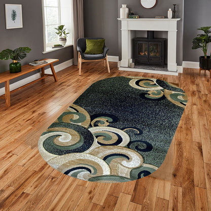Covor cu insertii florale Tribale,Verde/Crem