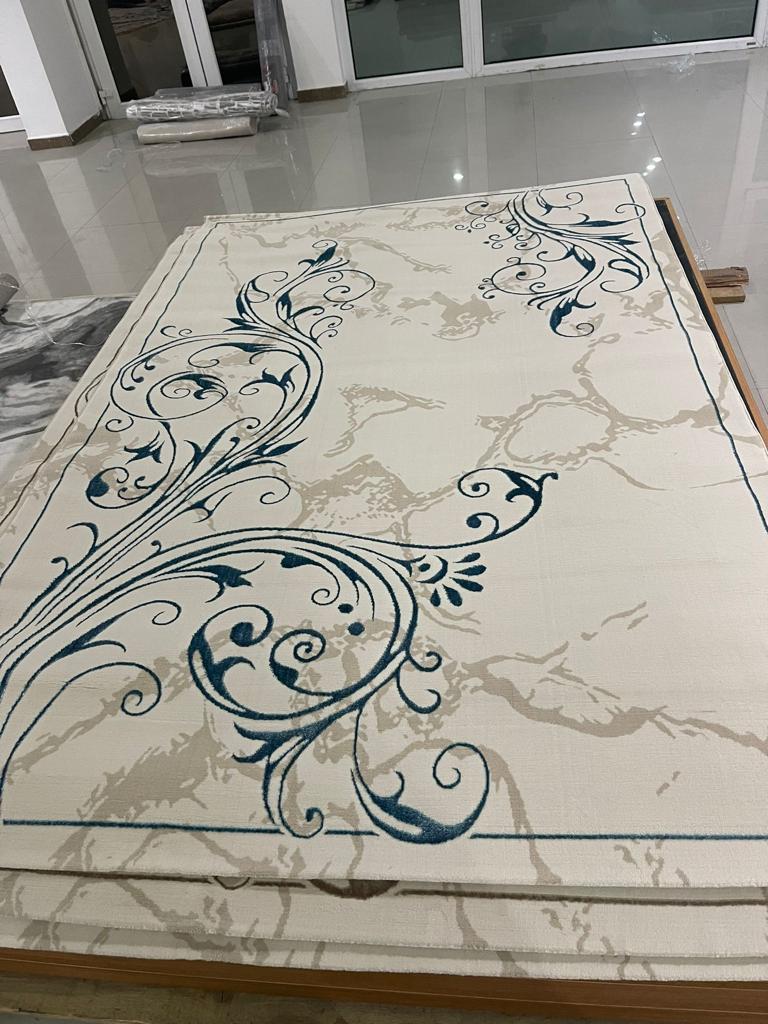 Covor 100x200 cm Premium cu Insertii tip Lalea,Crem/Turqoise