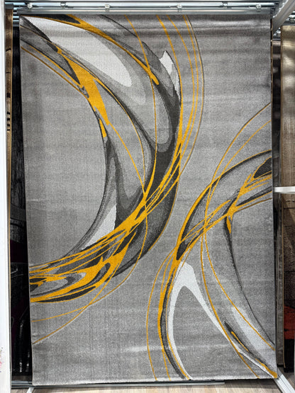 Covor Modern tip Lini, Gri/Negru/Galben