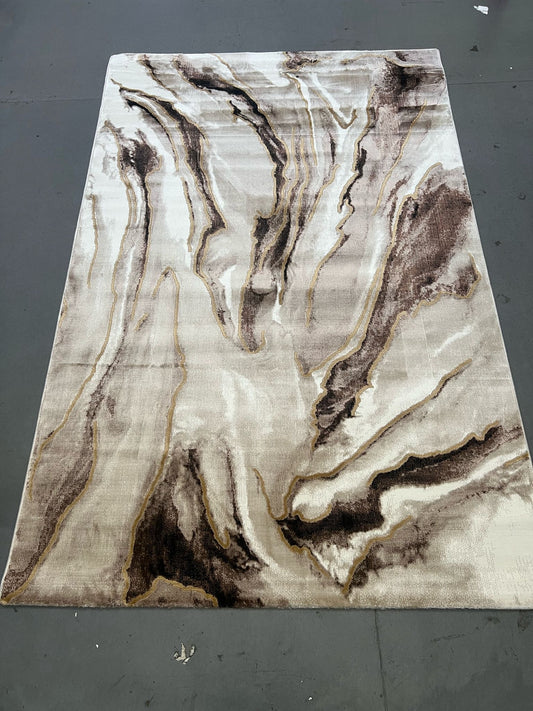 Covor cu Insertii 3D tip Marmura,Bej/Crem/Auriu