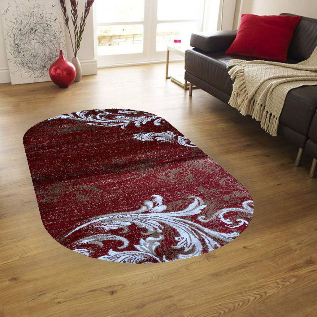 Covor cu Insertii Florale tip Crin,Grena/Bej