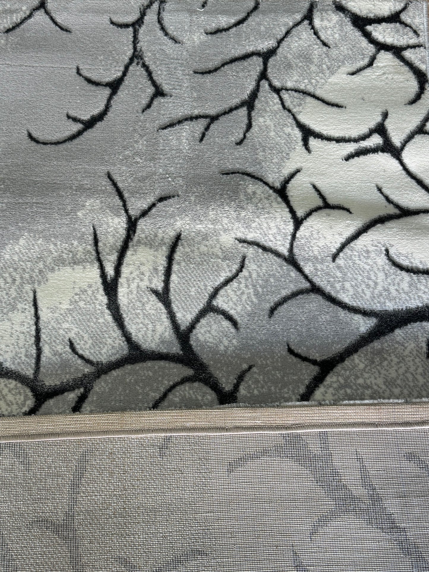 Covor cu Insertii Florale tip Crenguțe,Gri