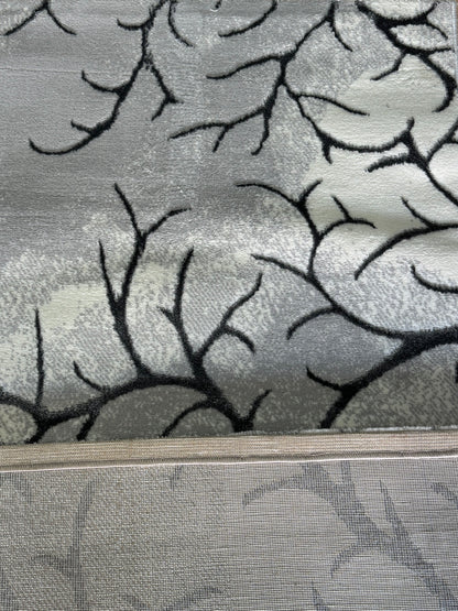 Covor cu Insertii Florale tip Crenguțe,Gri