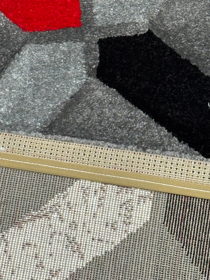 Covor Modern tip Romburi, Gri/Negru/Rosu