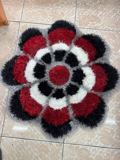 Covor tip Floare 3D Pufos de Matase si Bumbac  ,Gri/Negru/Alb/Grena