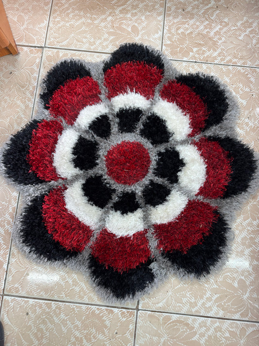 Covor tip Floare 3D Pufos de Matase si Bumbac  ,Gri/Negru/Alb/Grena