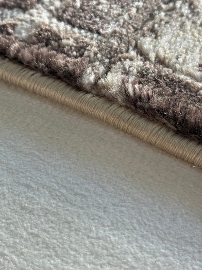 Covor Modern cu Insertii Geometrice de tip Patrate ,Maro/Crem