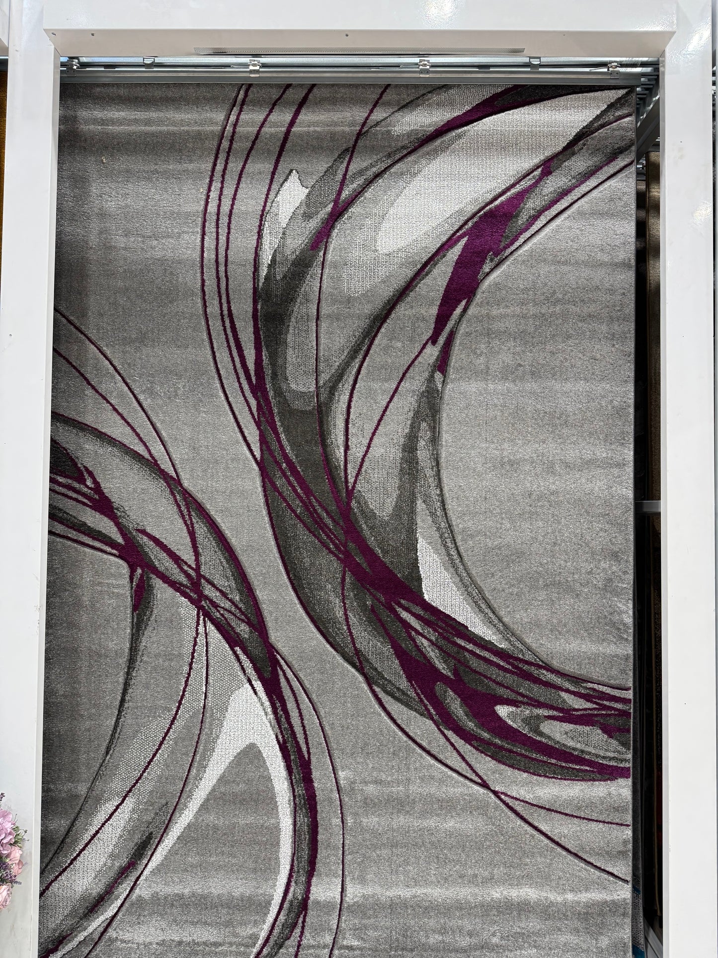 Covor Modern tip Lini, Gri/Negru/Mov