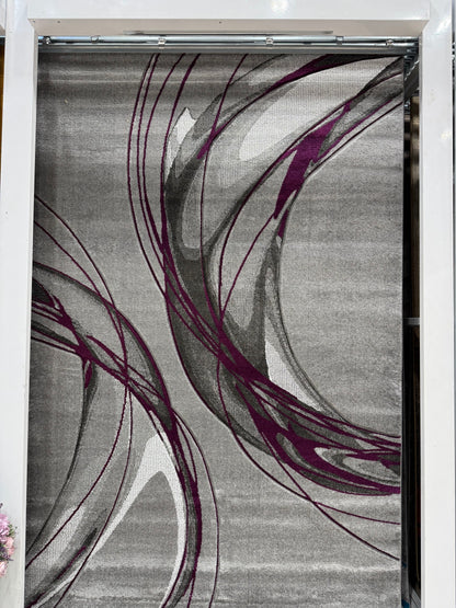 Covor Modern tip Lini, Gri/Negru/Mov