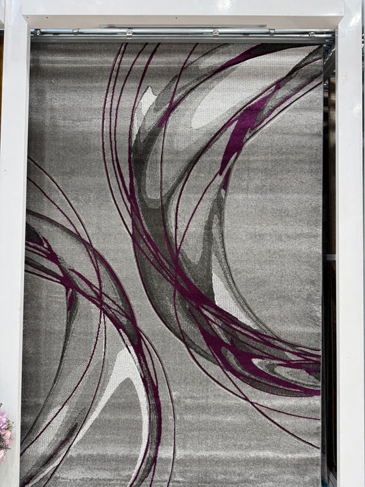 Covor Modern tip Lini, Gri/Negru/Mov