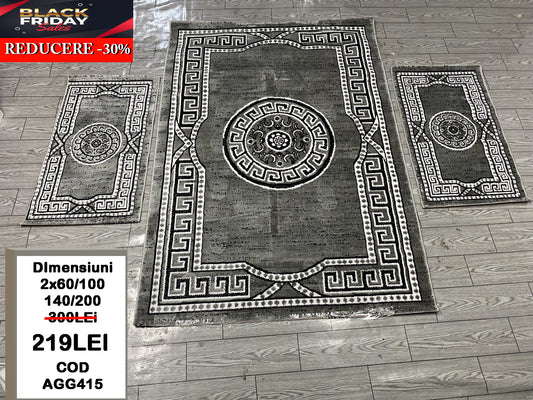 Set Covor si Traverse cu Insertii Geometrice ,Gri