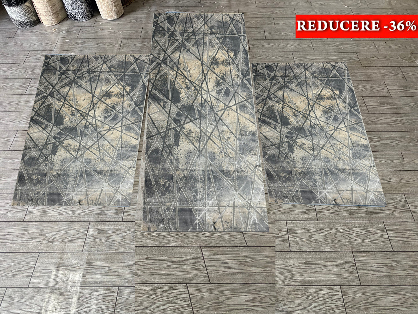 Set 3 Traverse Premium cu Insertii Geometrice,,Gri/Crem