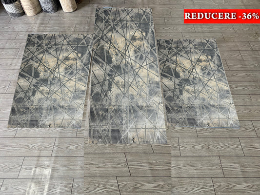 Set 3 Traverse Premium cu Insertii Geometrice,,Gri/Crem