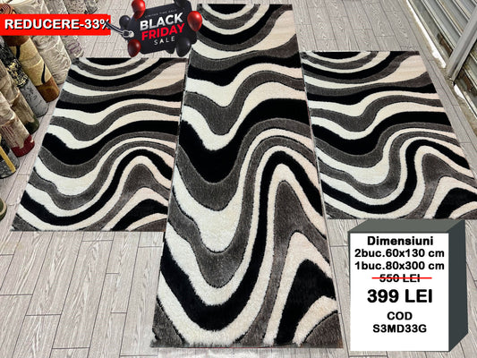 Set 3 Traverse Pufoase 3D,Gri/Negru/Alb (Copy)