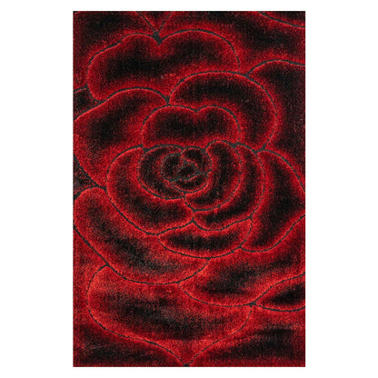 Covor Pufos cu Fir de Matase si Bumbac Trandafir 3D ,Grena/Negru