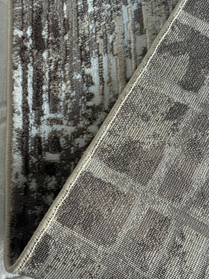 Covor Modern cu Insertii Geometrice de tip Patrate ,Maro/Crem