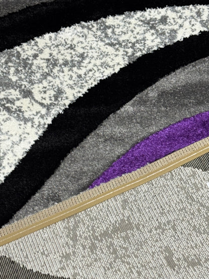 Covor Modern tip Valuri, Gri/Negru/Mov