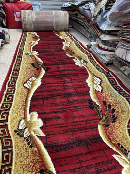 Traversa cu Insertii Florale și Chenar,Grena/Bej/Negru