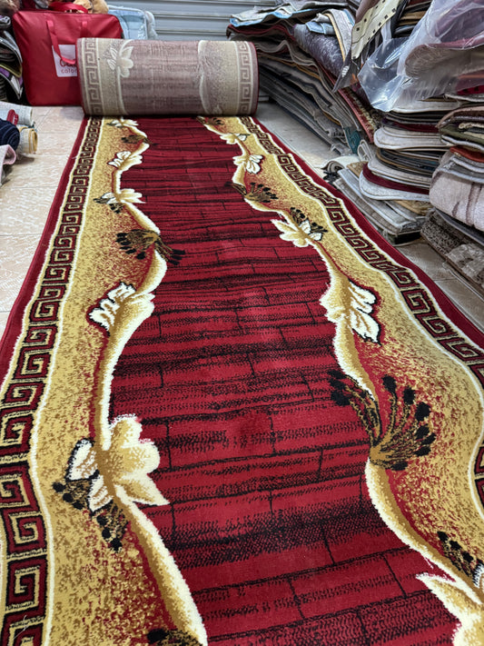 Traversa cu Insertii Florale și Chenar,Grena/Bej/Negru