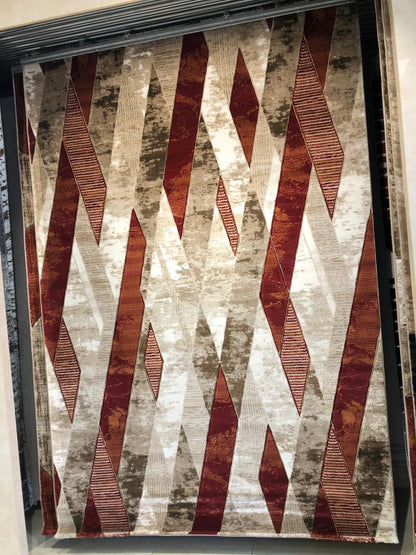 Covor cu insertii Geometrice tip lini ,Bej/Grena