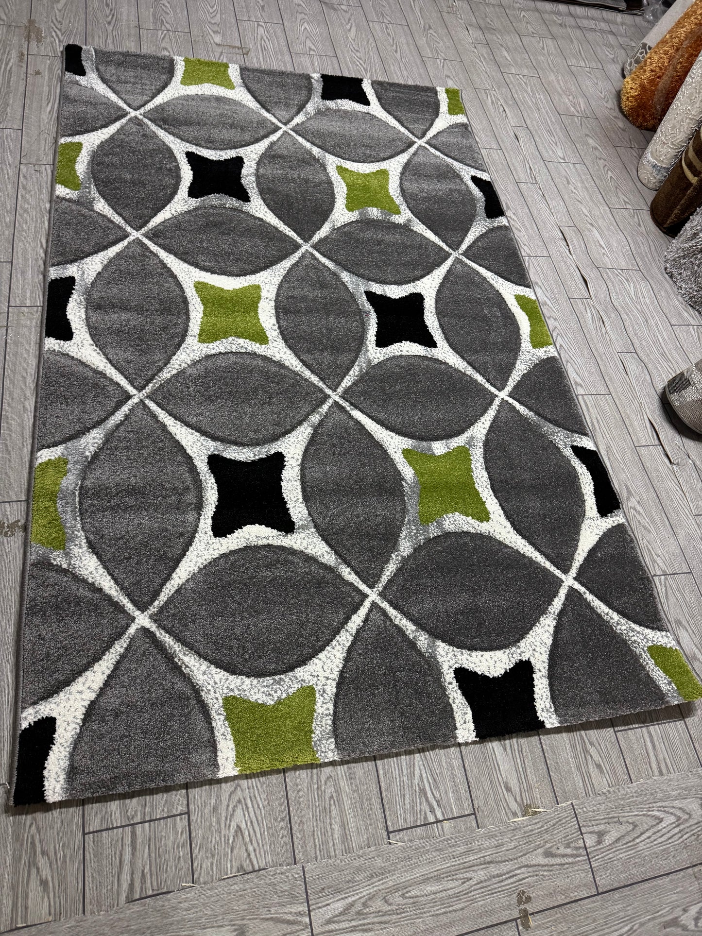 Covor Modern tip X, Gri/Negru/Verde