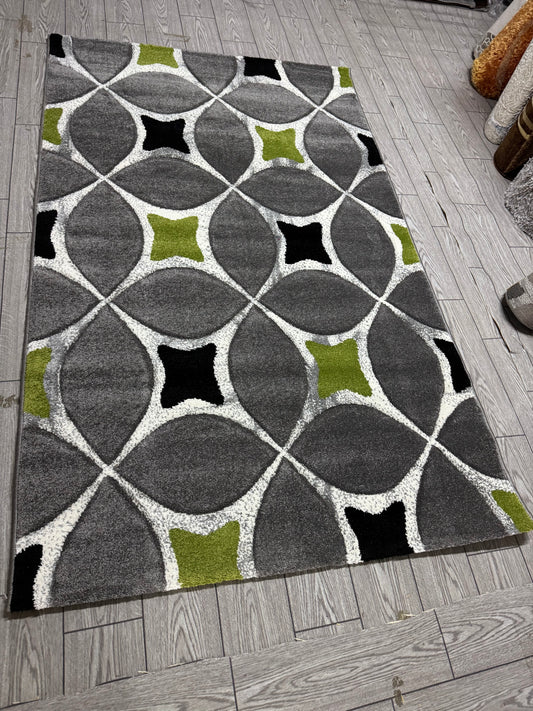 Covor Modern tip X, Gri/Negru/Verde