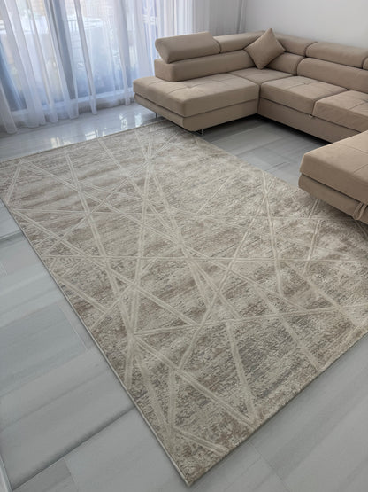 Covor Modern Geometric ,Bej/Crem/Gri