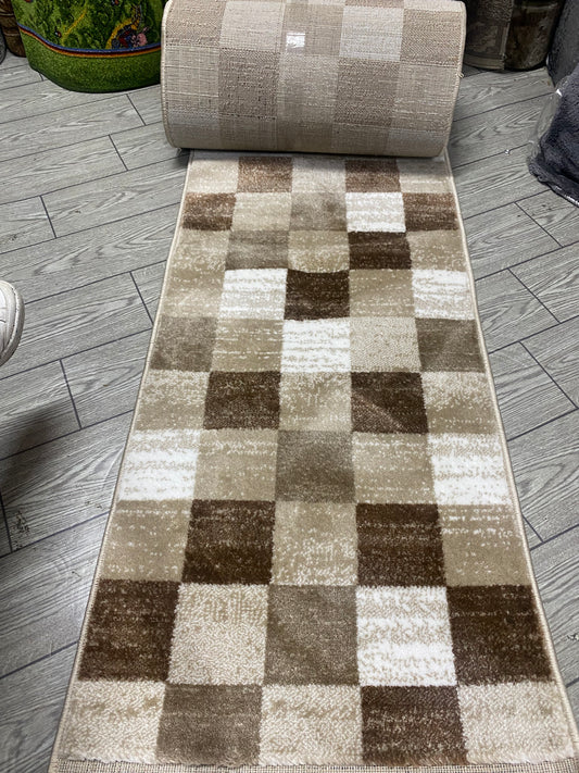 Traversa cu Insertii Geometrice tip Patrate,Bej/Capucino