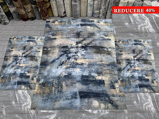 Set Covor Dormitor Antiderapant,Gri/Bej/Negru